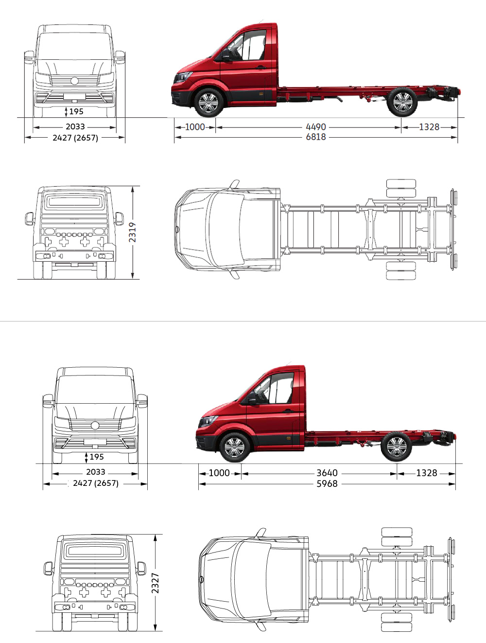 פולקסווגן קראפטר חד קבינה - מידות
