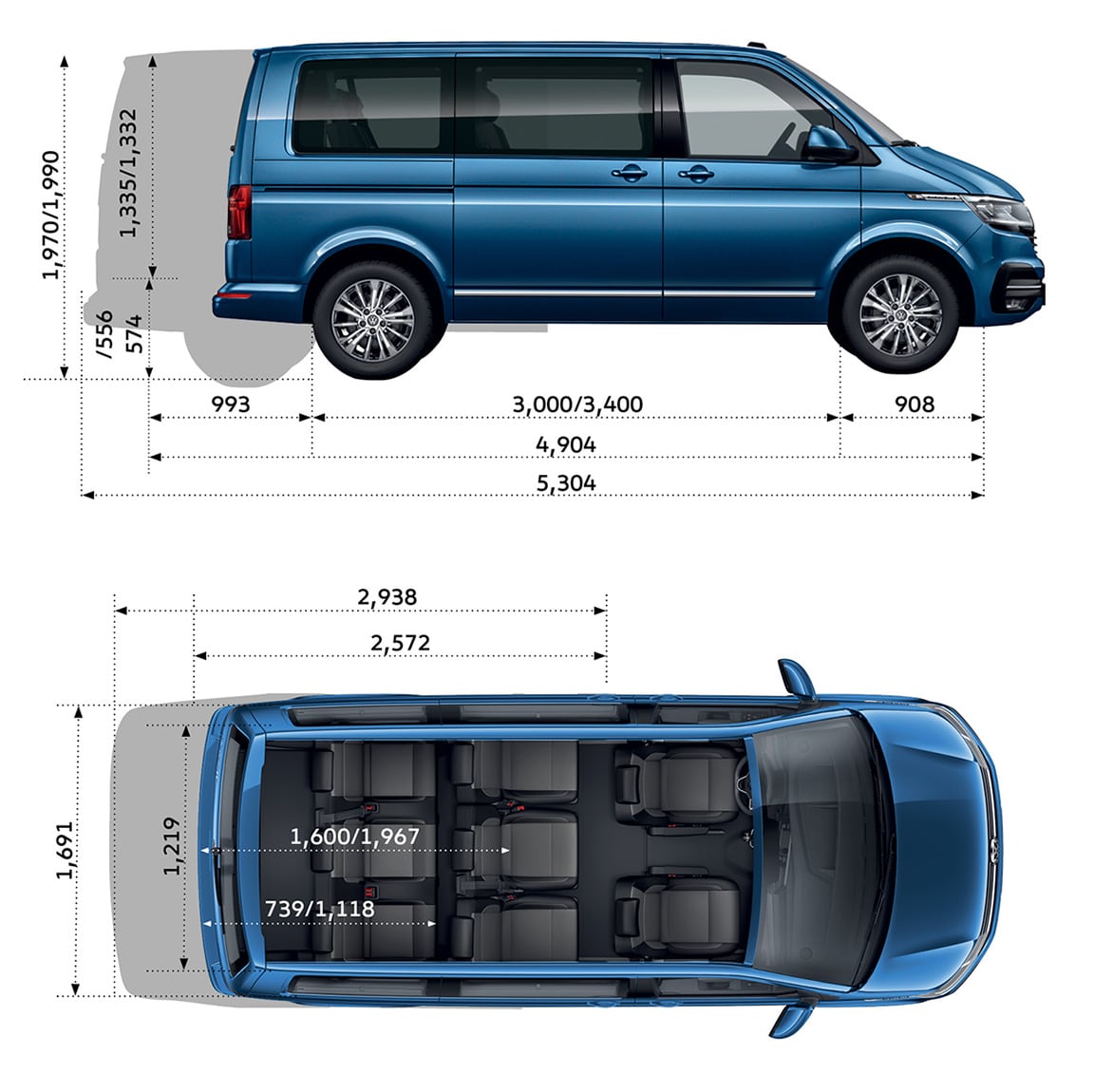 פולקסווגן קראוול - מידות